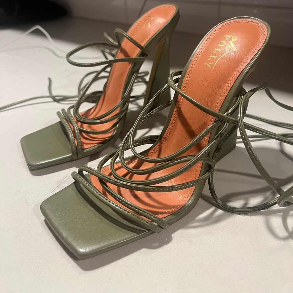 Olive green tie up heels